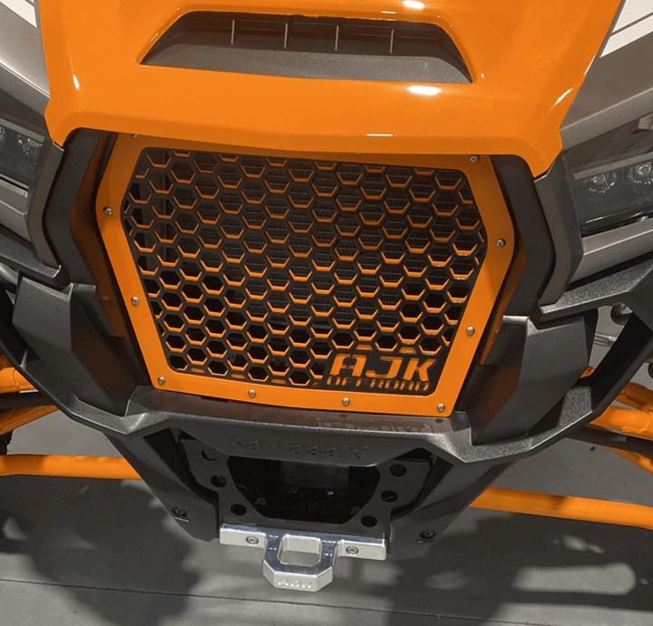 Kawasaki KRX Front Grill by AJK Offroad in Orange Front View