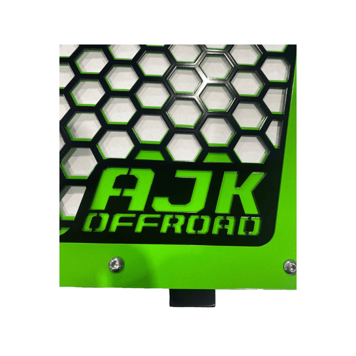 Kawasaki KRX Front Grill by AJK Offroad in Green Close Up