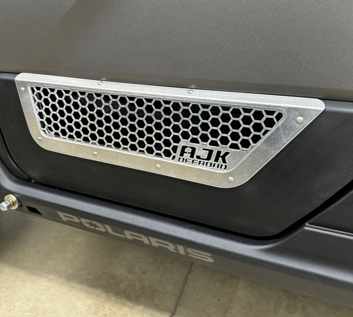 Polaris Xpedition Vented Lower Doors Inserts by AJK Offroad Close Up Side View in Raw Aluminum 
