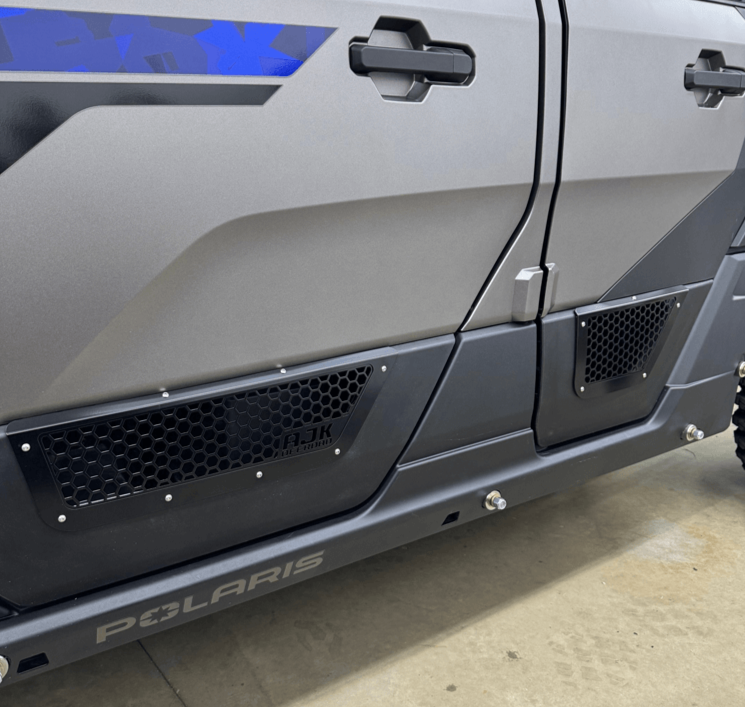Polaris Xpedition Vented Lower Doors Inserts by AJK Offroad Wide Shot of Both Rear and Front Doors in Black