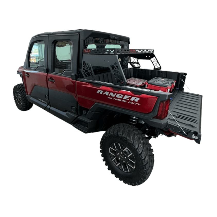 Polaris Ranger 1500XD Bed Drawer by AJK Offroad Extreme Side View of Stored Bed with Gear