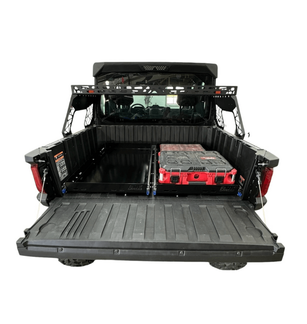 Polaris Ranger 1500XD Bed Drawer by AJK Offroad Back View Retracted with Gear