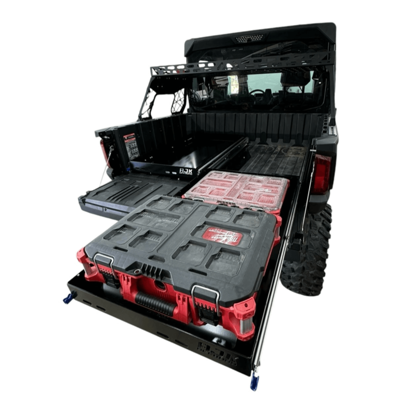 Polaris Ranger 1500XD Bed Drawer by AJK Offroad with Two Drawers, One Extended with Gear