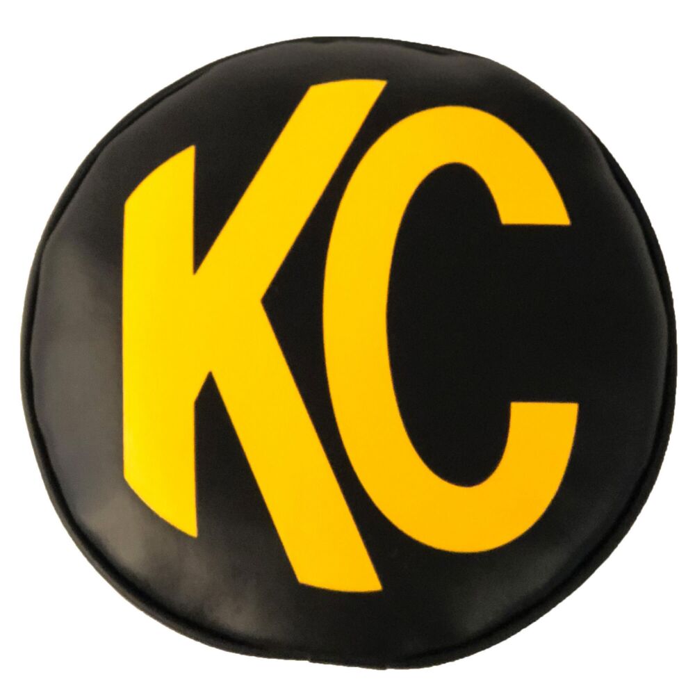 8" Light Cover - Soft Vinyl - Pair - Black / Yellow KC Logo - # 5802