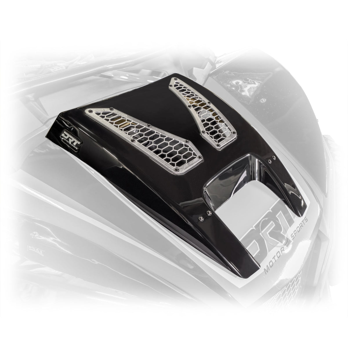 High impact ABS hood scoop for 2024+ Maverick R with aluminum trim plates and hex mesh