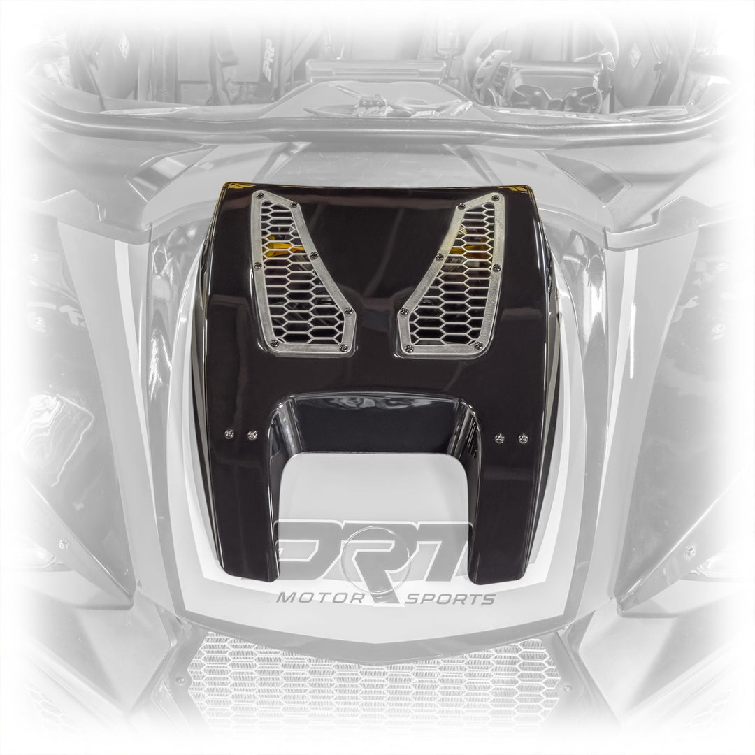 Gloss black ABS hood scoop, direct OEM replacement for Maverick R, no drilling needed