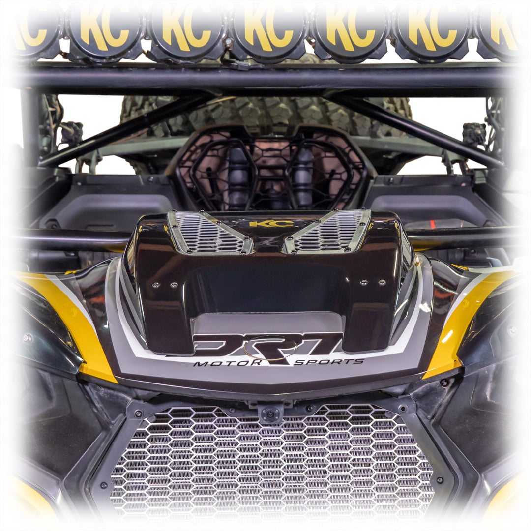 ABS hood scoop kit with aluminum brackets and trim, bolt-on install for Maverick R