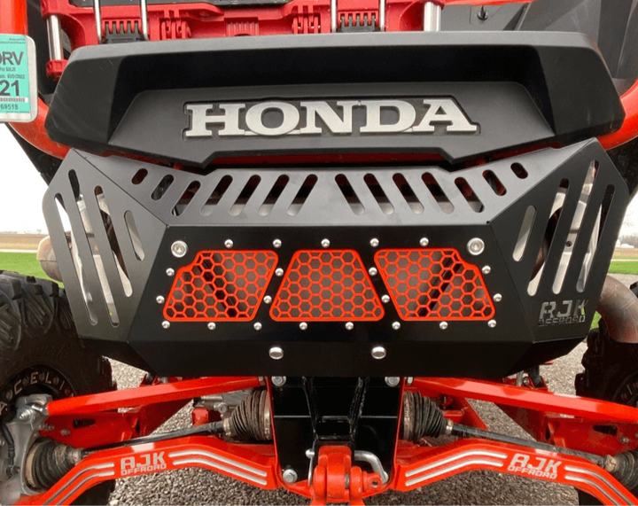 Honda Talon Exhaust Cover by AJK Offroad in Black Far Front View Installed