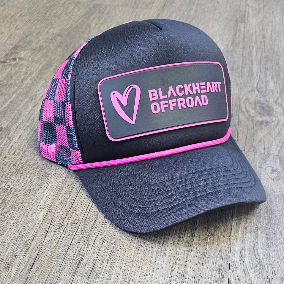 BLACK HEART OFFROAD CURVED BILL HAT PINK/BLACK CHECKERS