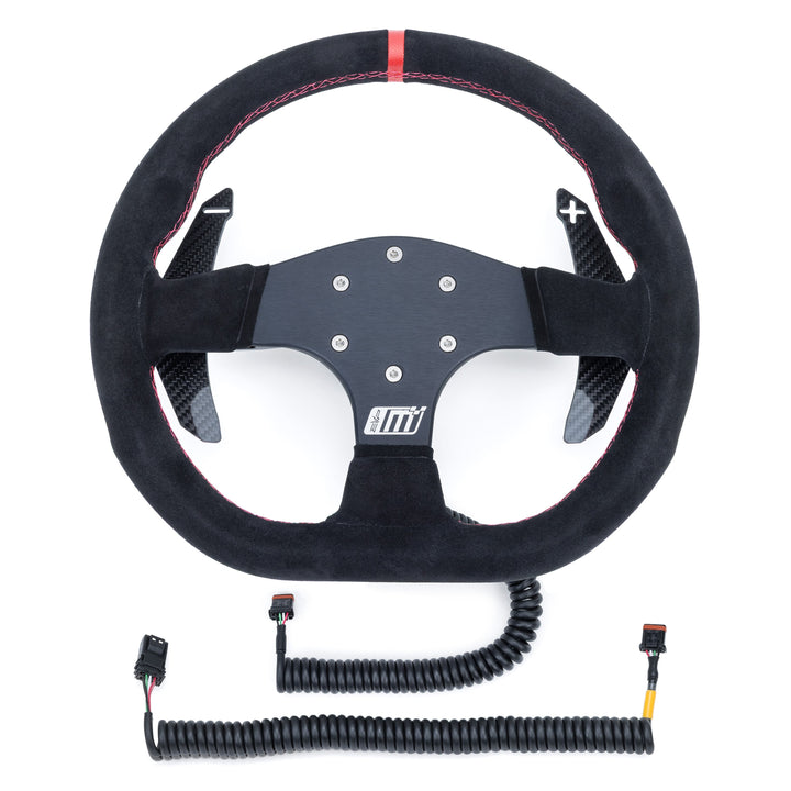EVP.MOde steering wheel with rotating carbon fiber paddles and SFI quick-release hub adapter for Can-Am Maverick R