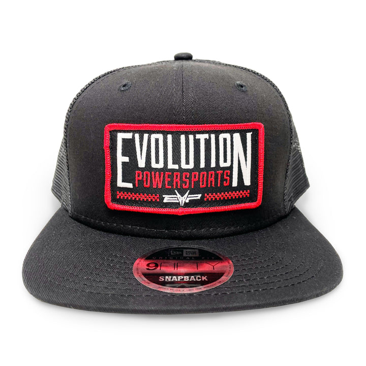 Checkered Patch Snapback Hat, Black Mesh Back