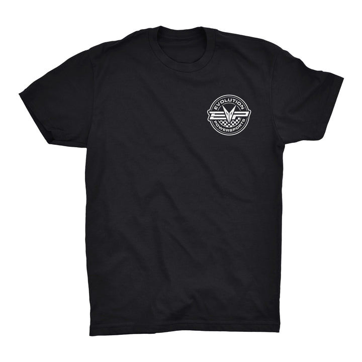 EVP Checkered Race T-Shirt in black or green with logo on front and back