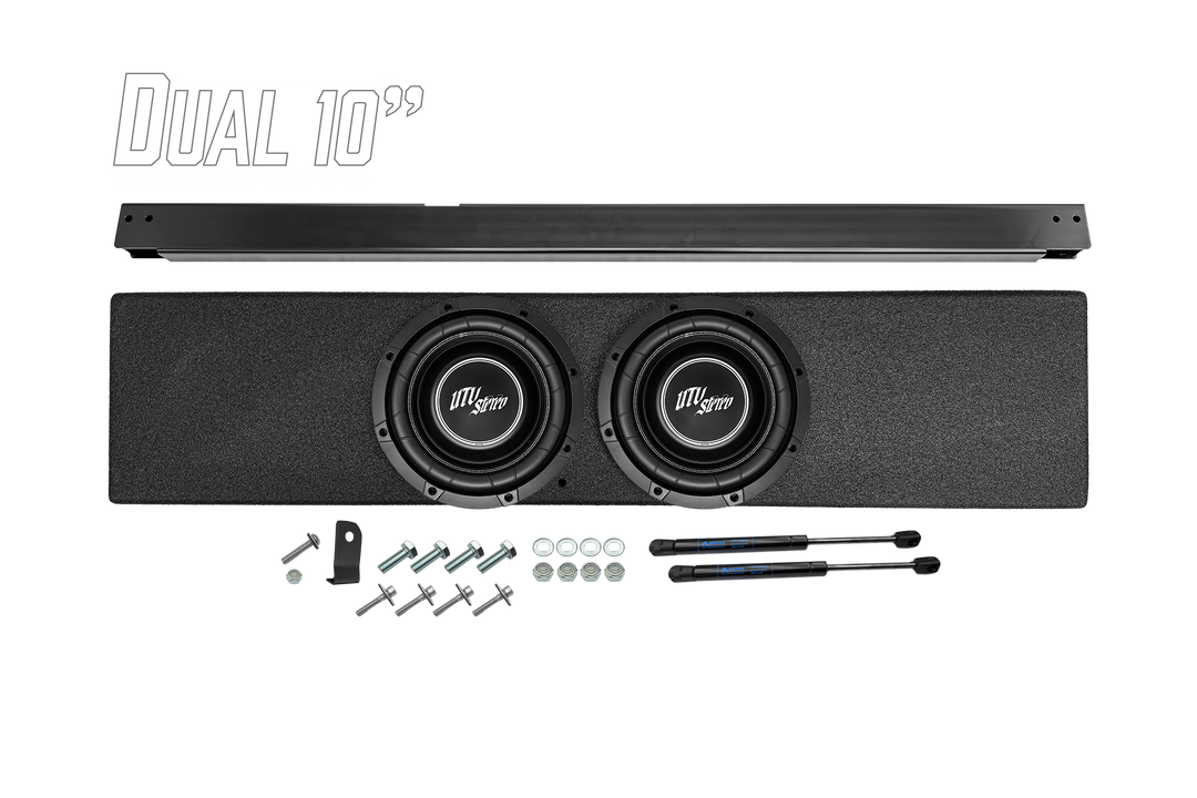 UTV Stereo dual 10 inch subwoofer enclosure with mounting bracket and hardware kit