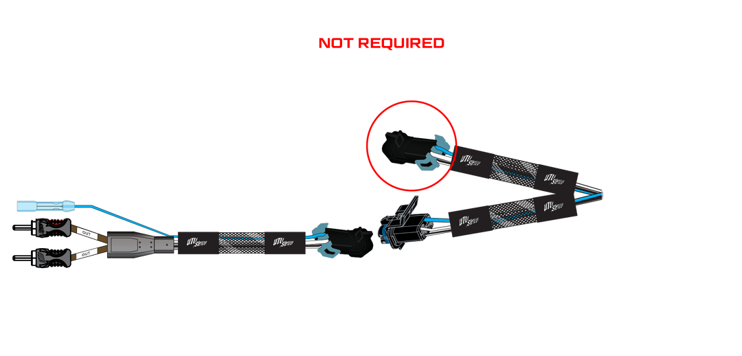 UTV Stereo wiring harness with connectors and red circle highlighting a specific plug
