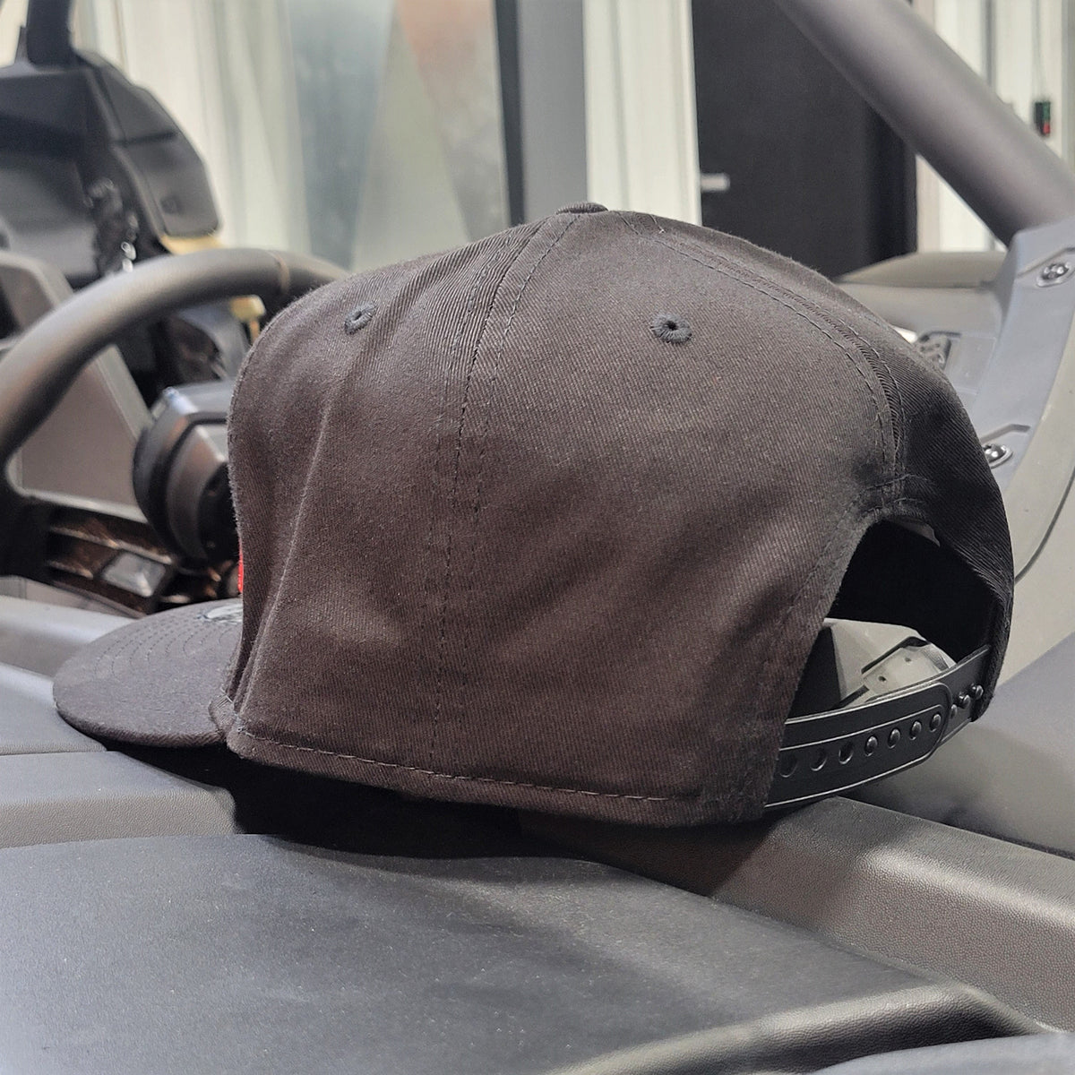 Checkered Patch Snapback Hat, Black Canvas