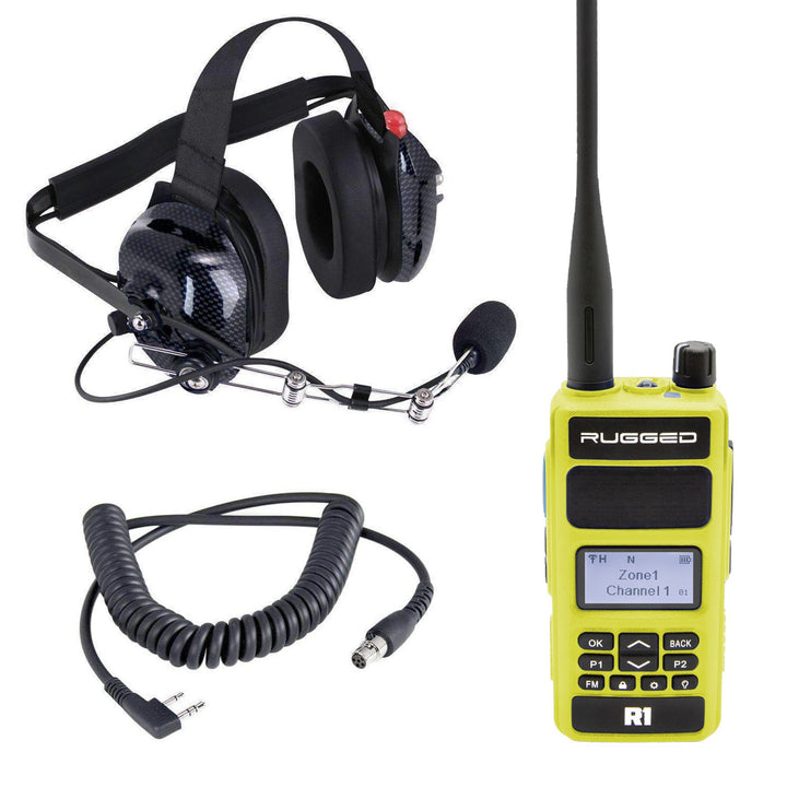 Crew Chief - H42 Spotter Headset and Rugged Handheld Radio Package - Single Radio / R1 Business Band Handheld - Digital and Analog / Safety Yellow