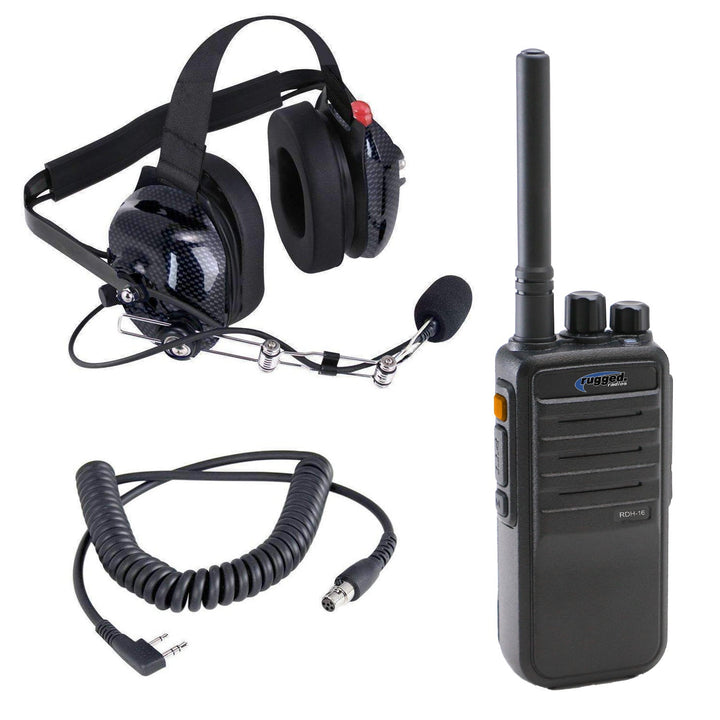 Crew Chief - H42 Spotter Headset and Rugged Handheld Radio Package - Single Radio / RDH Digital UHF Radio / Safety Yellow