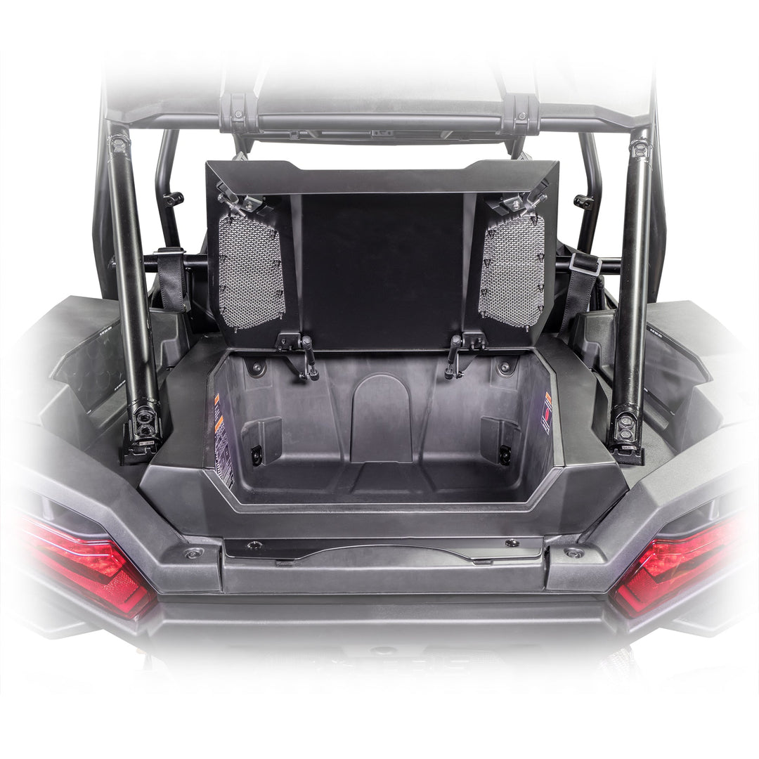 Rear cargo area shown with trunk enclosure open