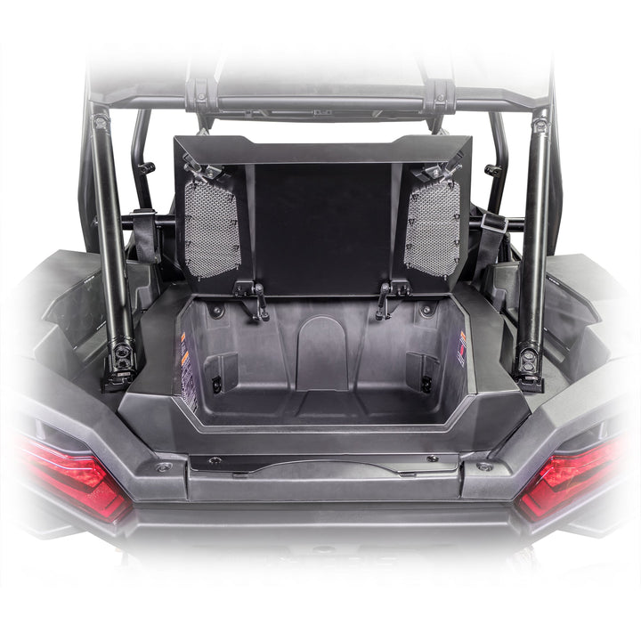 Rear cargo area shown with trunk enclosure open