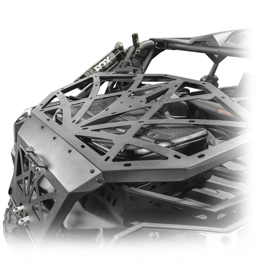 Heavy duty cargo rack for Maverick X3 2017+, secures gear and cooler in back bed