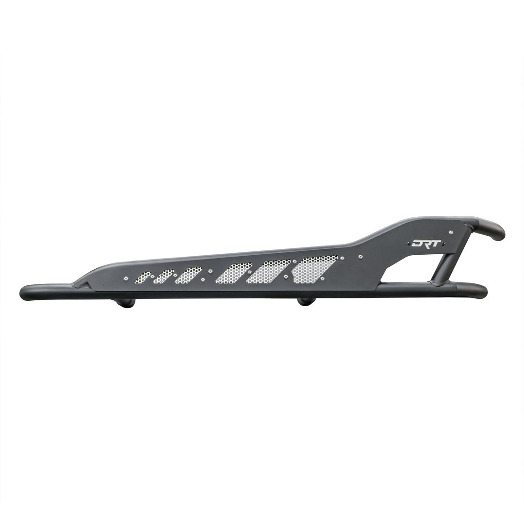 Side view of black DRT rock rail