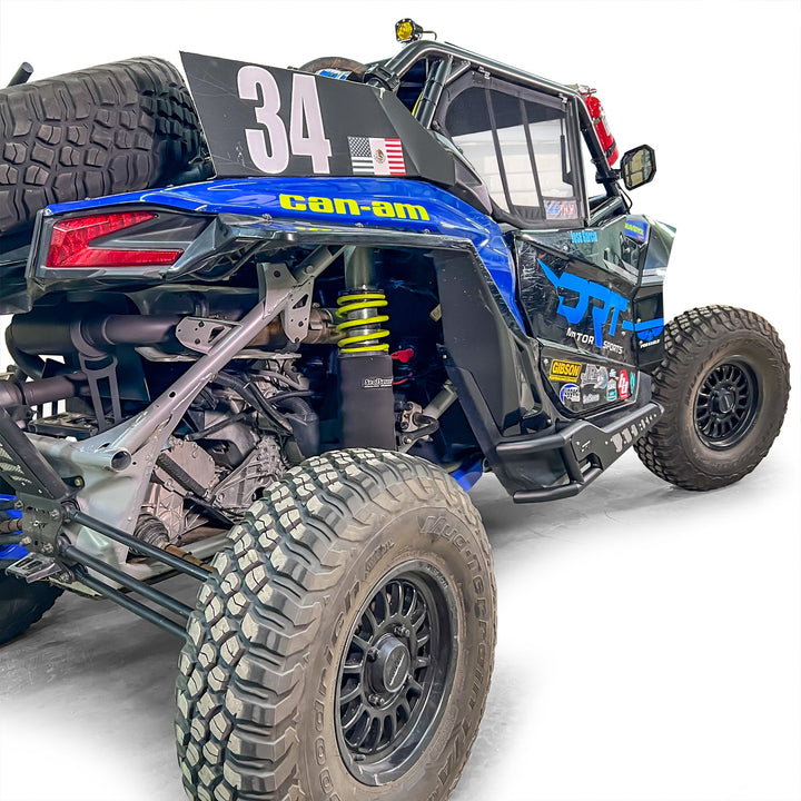 Back end of rock rail with bolt‑on bracket on Can‑Am Maverick X3