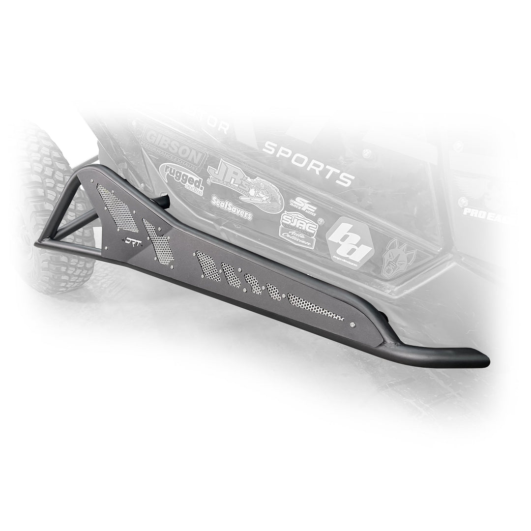 Top Side view of black DRT Tree Kicker installed on Can‑Am Maverick X3 2‑door
