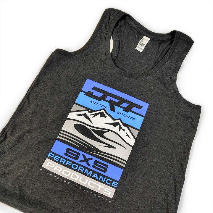 Close-up of neckline and stitching on a classic motorsport women's tank