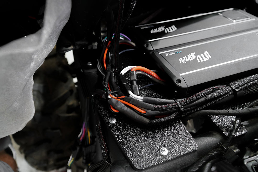 UTV Stereo amplifiers mounted with wiring harness