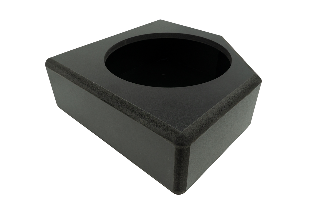 Black single subwoofer enclosure box with angled top
