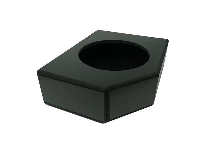 Black single subwoofer enclosure box with circular speaker cutout