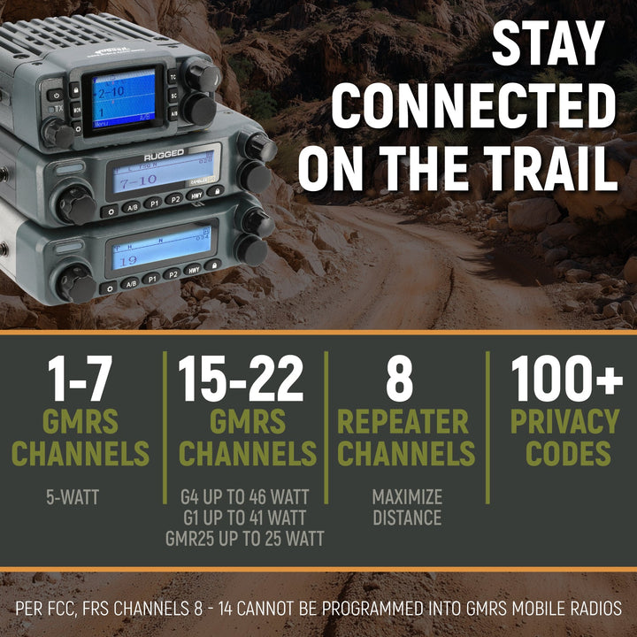 GMRS Mobile Radio Kit for Jeep Wrangler TJ LJ and JK - JK 2-Door (11-18) and TJ (97-06) and LJ (04-06) / Rambler G4