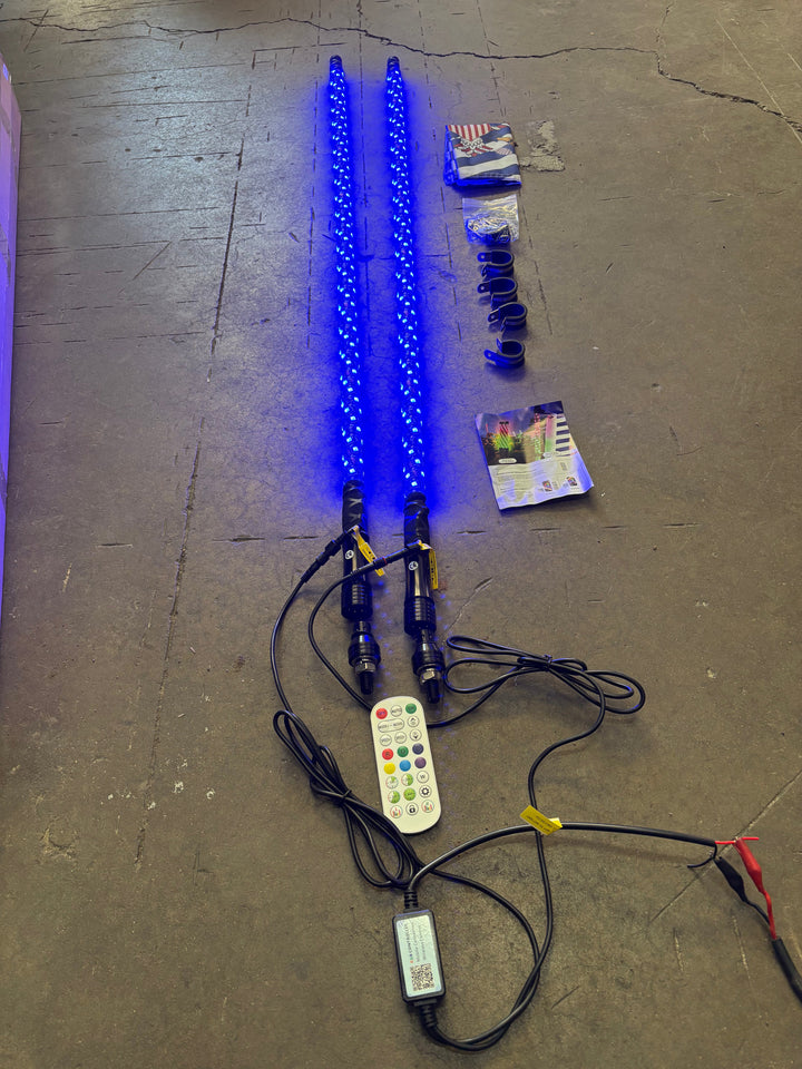 Eco 4' RGB LED Whip Pair - Bluetooth & Remote With Quick Release Base