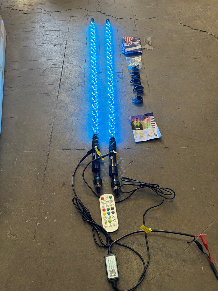 Eco 4' RGB LED Whip Pair - Bluetooth & Remote With Quick Release Base