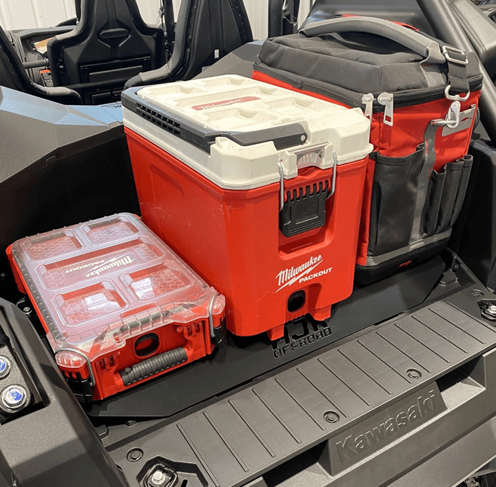 Kawasaki KRX Packout Mount 1.5 by AJK Offroad with 1 box and 2 coolers