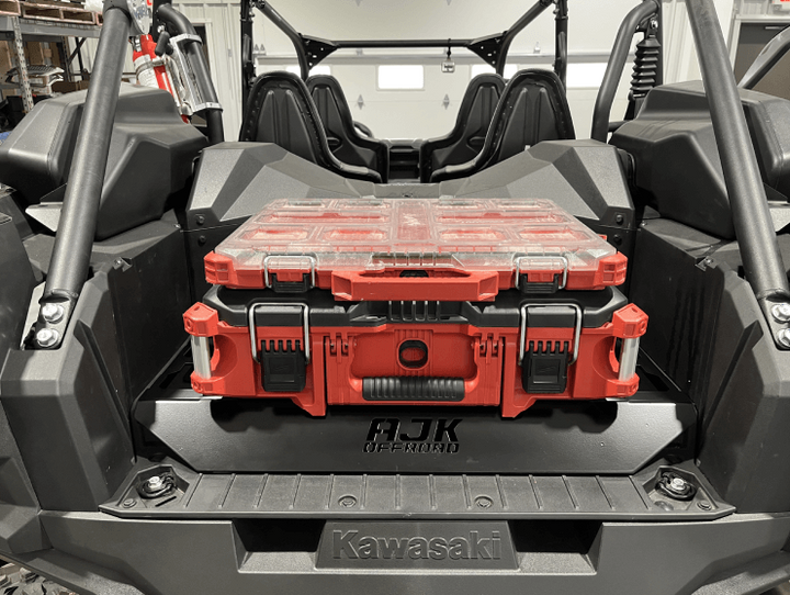 Kawasaki KRX Packout Mount - Subwoofer Compatible by AJK Offroad large kit installed with wide slim kit on top   