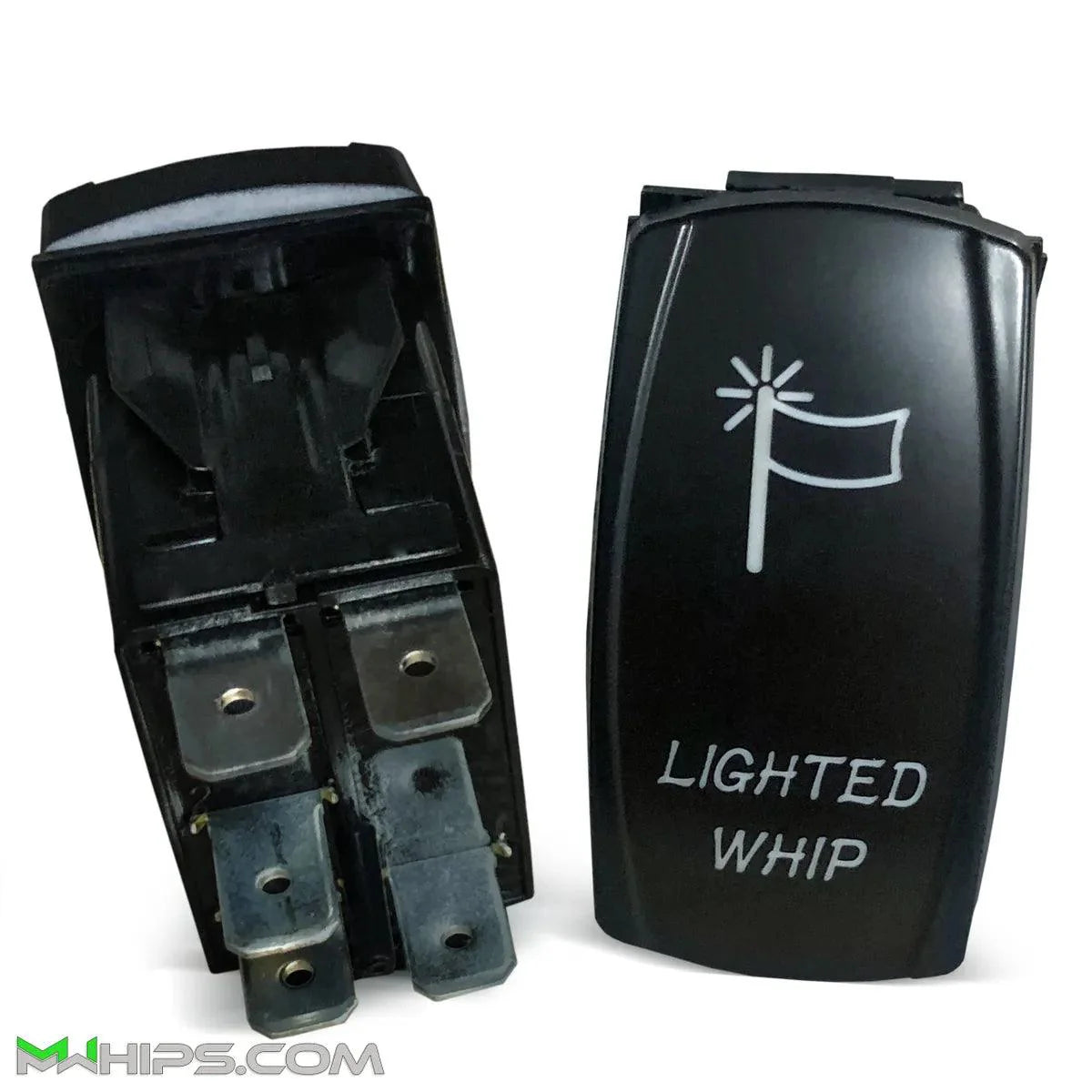 LIGHTED WHIP - DUAL BLUE LED, 5 PIN, 20A/12V ON/OFF ROCKER SWITCH - Mwhips