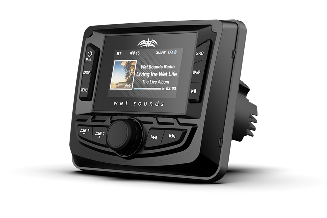 UTV Stereo Wet Sounds digital media receiver with display screen and control buttons
