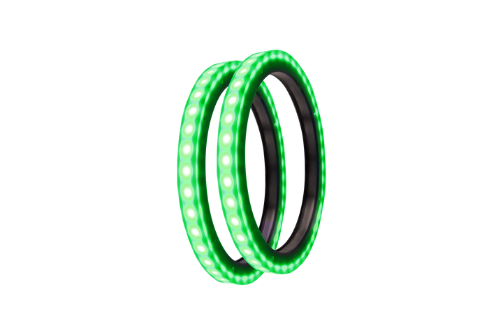 Two circular green LED light rings isolated on white background