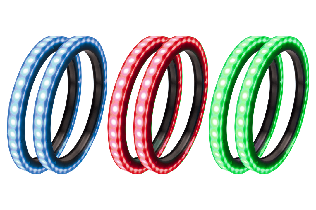 UTV Stereo LED speaker rings in blue red and green