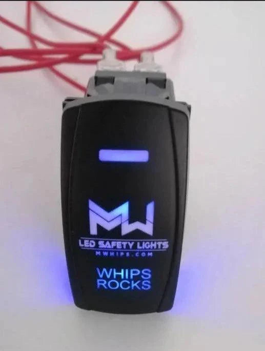 ROCKS - DUAL BLUE LED, 5 PIN, 20A/12V ON/OFF ROCKER SWITCH - Mwhips