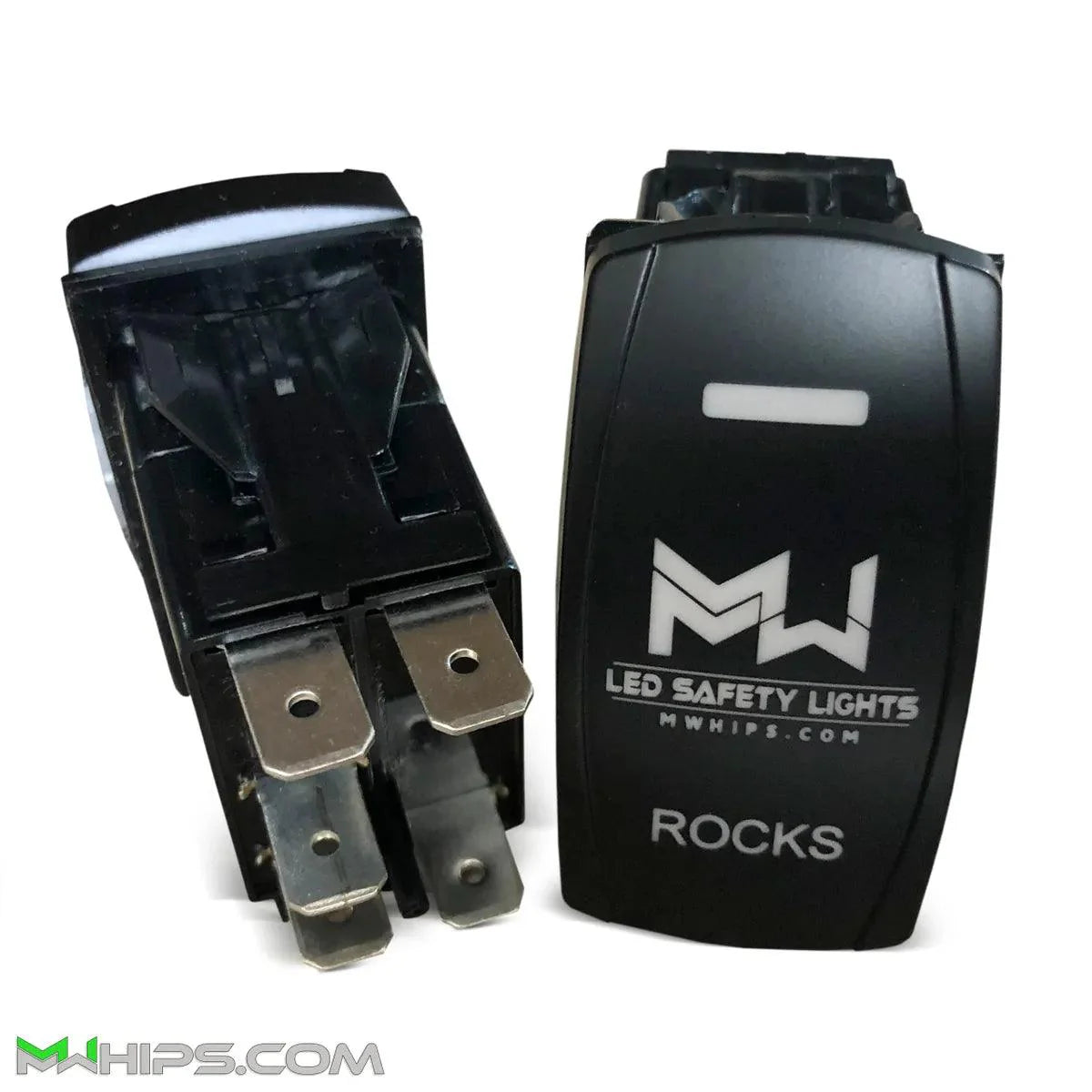 ROCKS - DUAL BLUE LED, 5 PIN, 20A/12V ON/OFF ROCKER SWITCH - Mwhips