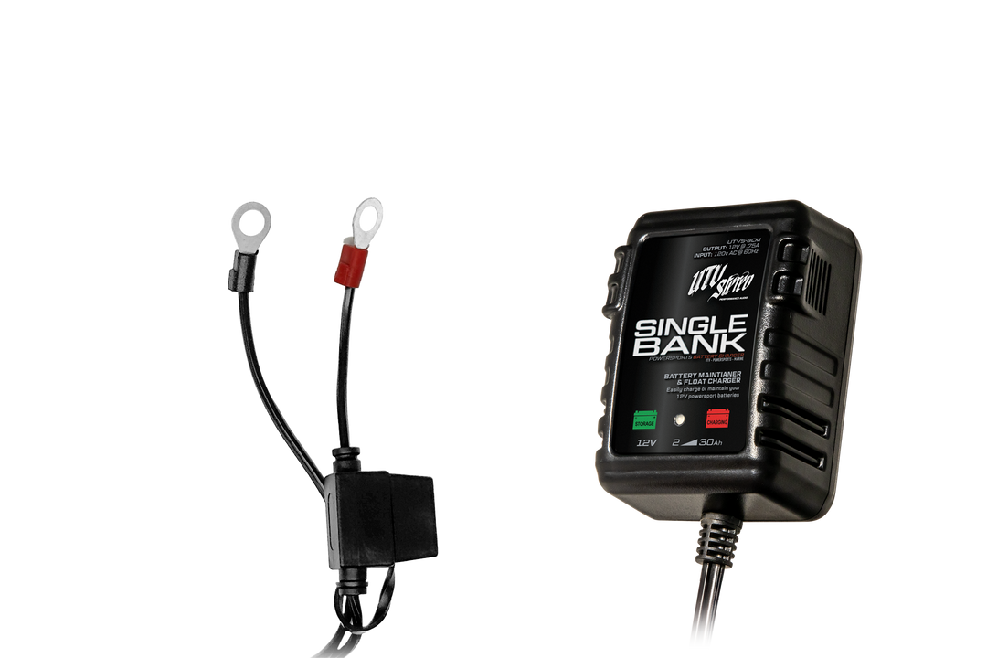 UTV Stereo single bank battery charger and maintainer with ring terminal cable