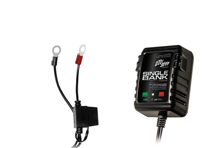 UTV Stereo single bank battery charger and maintainer with ring terminal cable