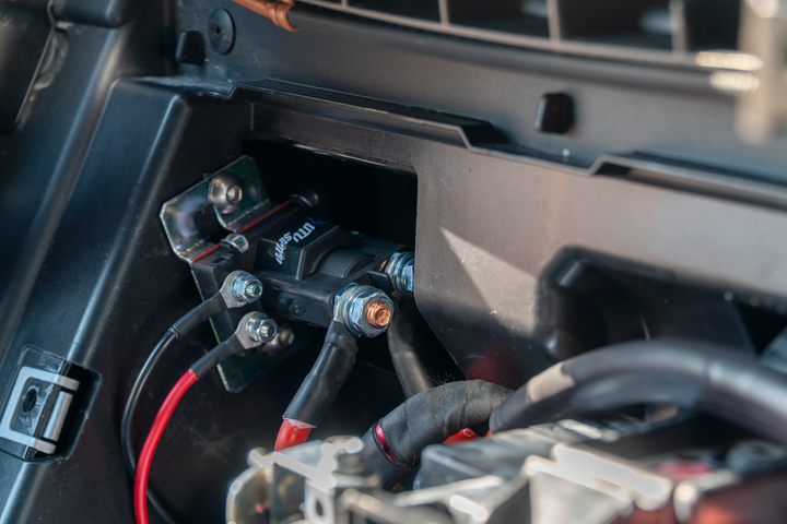 UTV Stereo battery isolator installed in vehicle engine bay