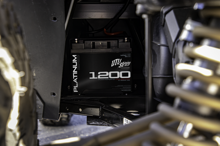 UTV Stereo Platinum Series 1200 AGM powersports battery installed in a vehicle