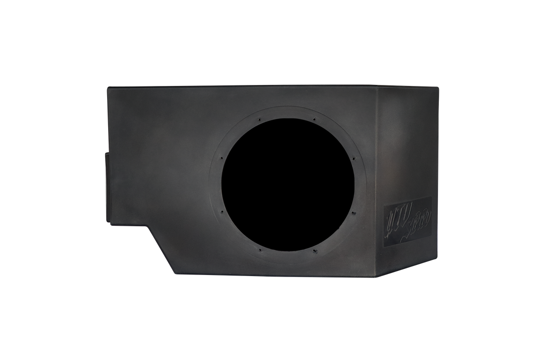 UTV Stereo black subwoofer enclosure with circular speaker cutout