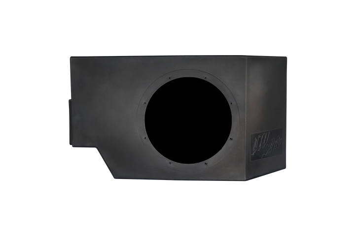 UTV Stereo black subwoofer enclosure with circular speaker cutout