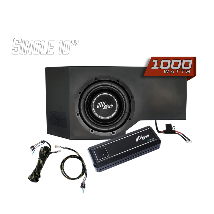 UTV Stereo single 10 inch subwoofer enclosure with 1000 watt amplifier and wiring kit