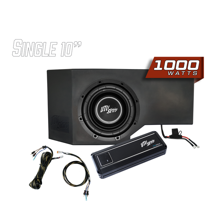 UTV Stereo single 10 inch subwoofer enclosure with 1000 watt amplifier and wiring kit